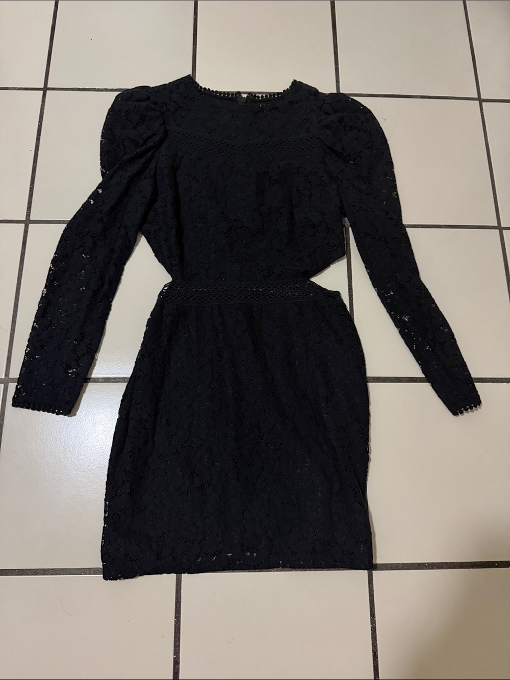 Express Black Lace Long-Sleeve Cutout Waist Dress